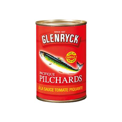 Pilchards GLENRYCK sauce tomate piquante 400 g - DDM 31/07/2022