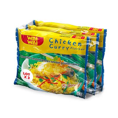 Nouilles instantanées WAI WAI saveur poulet curry 3 x 60 g